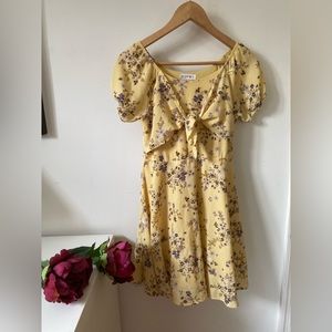 Yellow floral dress with purple flowers